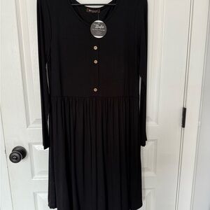 Stylish Black Dress with Button Details